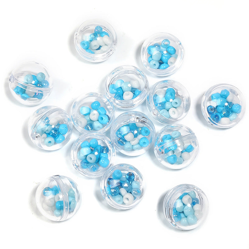 Wholesale 25pcs Rice Beads Filled Bubble Ball Through Hole Round Beads